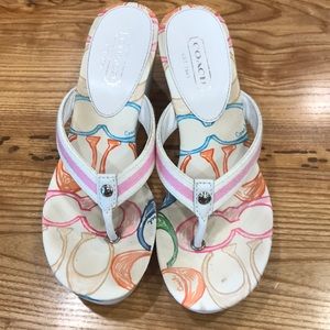 Coach Felicite White and Pink Wedge Sandal 7 1/2